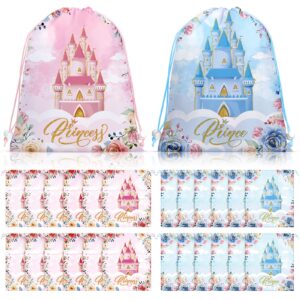 riakrum 24 pcs prince princess party favor bags pink blue drawstring princess goodie bags floral castle prince princess gift bags candy bags for birthday baby shower decoration supplies 11.8 x 9.8''