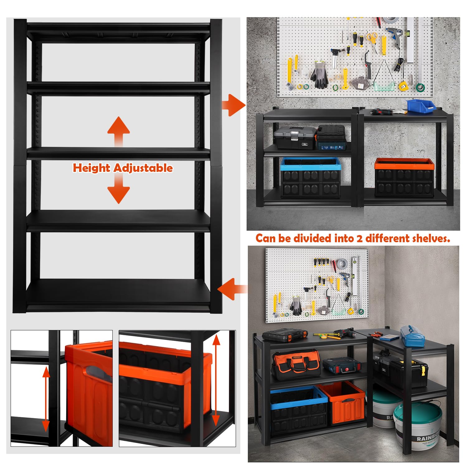 PACHIRA E-Commerce 72" Garage Shelving Heavy Duty, Wide Size Storage Shelves 5-Tier Large Metal Shelving Unit Adjustable Utility Rack for Garage, Pantry, 39.4" W x 17.7" D x 72" H