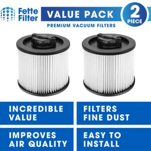 Fette Filter - DXVC4002 High Efficiency Cartridge Filter Replacement Compatible with Compatible with DeWalt DXV04T, DXV05P, DXV05S, DXV08S, DXV06G 4 Gallon Wet/Dry Vacuum Cleaners - Pack of 2