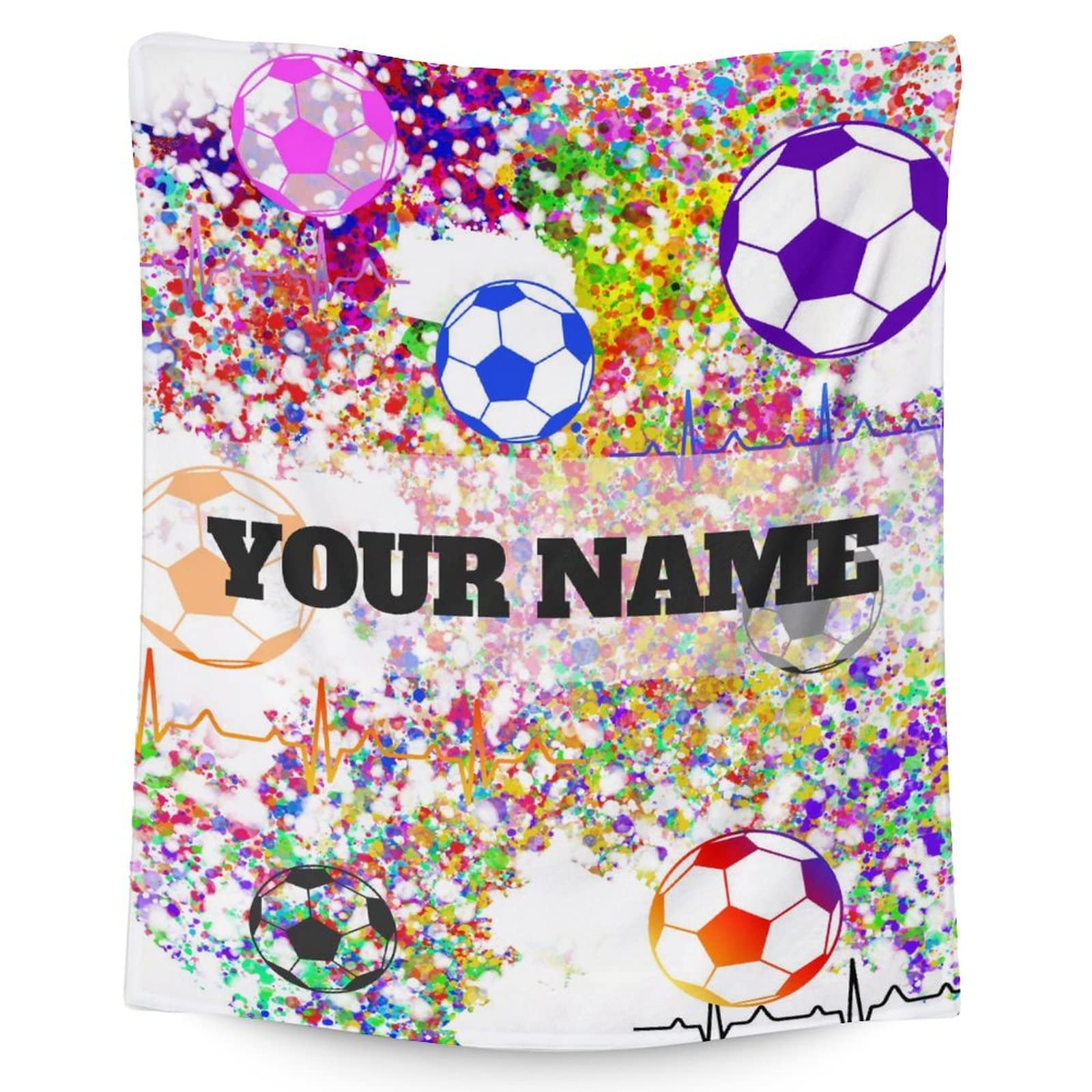 Personalized Soccer Blanket Gifts with Name - 50"x60" Sports Throw Blanket for Adults, Kids - Colorful Soft Plush Blankets for Bed, Couch, Sofa