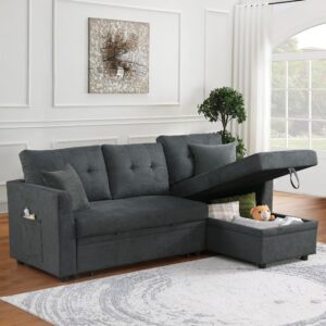 uhome Upholstered Sleeper Sofa with USB Ports