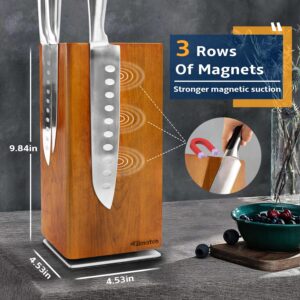 Fimaten universal magnetic knife block without knives-360° rotatable magnetic knife holder made of fine acacia wood, Extra large magnet knife storage for knives and utensils for a quality kitchen life