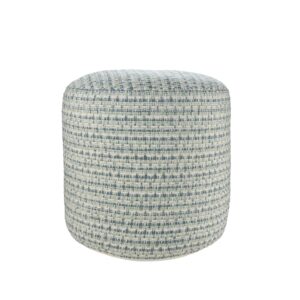 CC Home Furnishings 20" Blue and Green Interwoven Coastal Round Outdoor Patio Pouf Ottoman