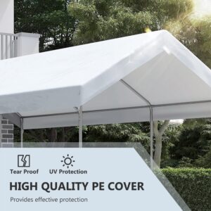 Outsunny 10' x 20' Party Tent and Carport, Height Adjustable Portable Garage, Outdoor Canopy Tent 8 Legs Without Sidewalls for Car, Truck, Boat, Motorcycle, Bike, Garden Tools, White