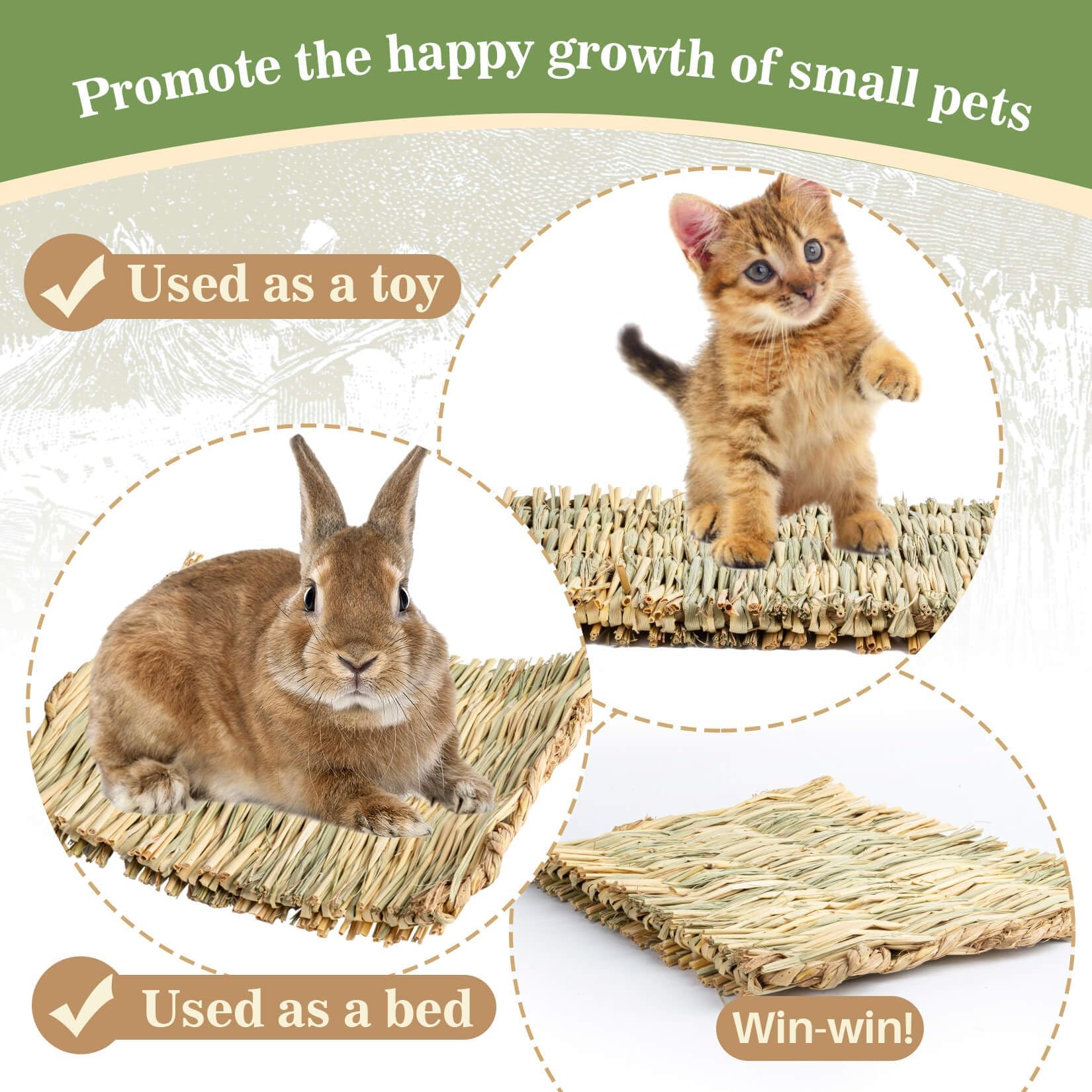 Sukh 2 PCS Rabbit Grass Mats - Natural Hay Woven Bunny Rabbit Bad Cage Mats Pet Bedding Cooling Sleeping Nesting & Toys for Hamster Bunny Chinchilla Guinea Pig Mouse Bird and Other Small Animal