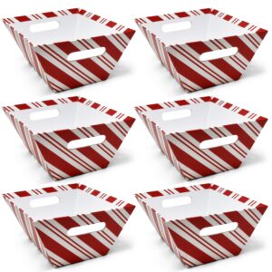 Gift Boutique 6 Pack Christmas Candy Cane Striped Gift Baskets 8" x 10" Rectangle Red & White Stripes Empty Gift Basket with Handles Cardboard Market Tray for Holiday Decorative Present Wrapping