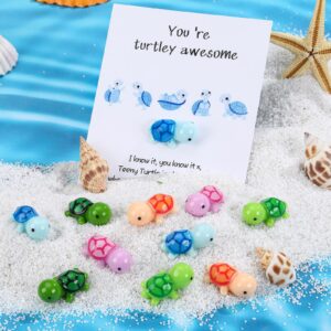 100 Sets Inspirational Gift Include 100 You're Turtley Awesome Animal Pun Thank You Note Cards Greeting Card 100 Mini Sea Turtle Figure 100 Organza Bags for Coworkers Appreciation Pocket Favors