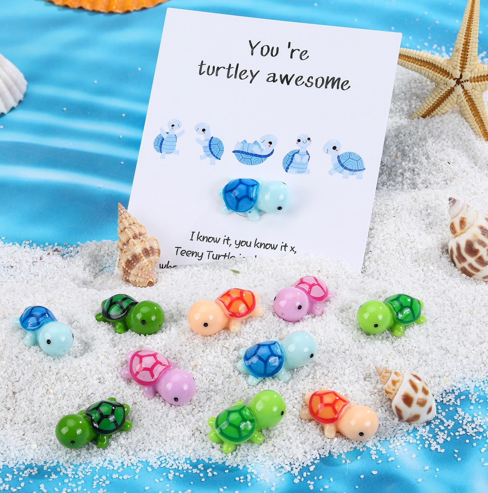 100 Sets Inspirational Gift Include 100 You're Turtley Awesome Animal Pun Thank You Note Cards Greeting Card 100 Mini Sea Turtle Figure 100 Organza Bags for Coworkers Appreciation Pocket Favors