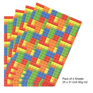 arkamii premium wrapping paper set of 4 sheets size 34 x 25 inch colored building bricks (18-8372)