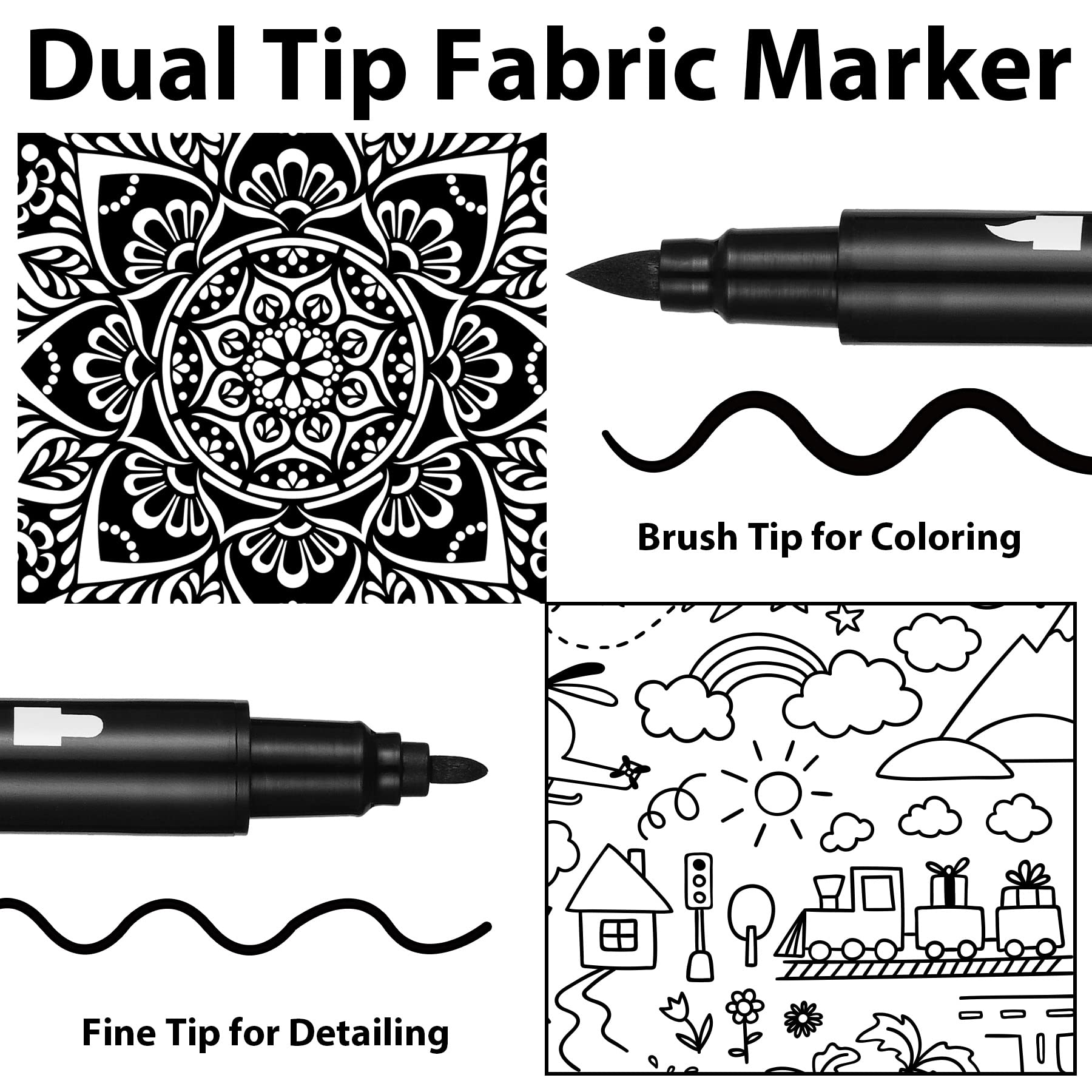 Gain-Art Black Fabric Markers - Dual-Tip Fabric Markers Permanent for Clothes - Non-Toxic Fabric Paint Pens for Personalizing Shirts Bags Hats Canvas, and Textiles