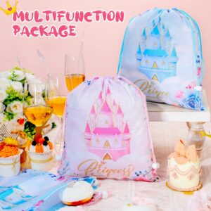 Riakrum 24 Pcs Prince Princess Party Favor Bags Pink Blue Drawstring Princess Goodie Bags Floral Castle Prince Princess Gift Bags Candy Bags for Birthday Baby Shower Decoration Supplies 11.8 x 9.8''