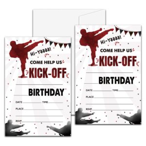 karate birthday party invitation, martial arts themed fill-in invites, 20 invitations with envelopes for man (4" x 6"), adults ninja party favors decorations and supplies -43