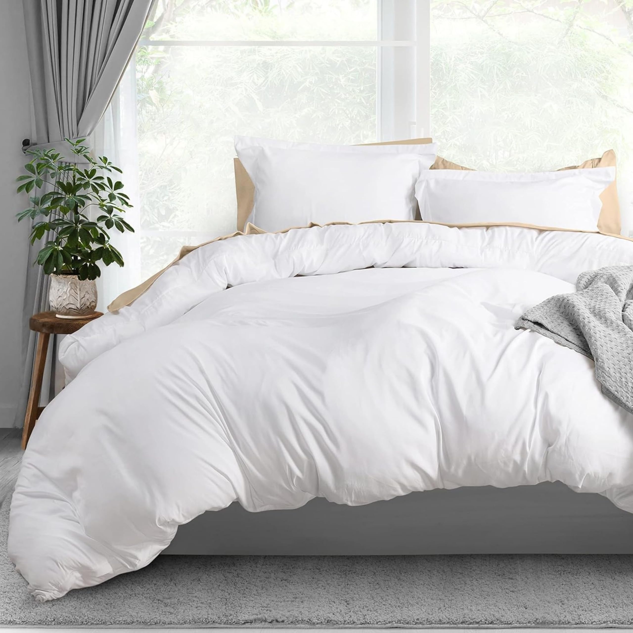 King Size Duvet Cover with Zipper Closure, Egyptian Cotton Luxury Duvet Cover, 800 Thread Count Comforter Cover Sets 3 Piece, 1 Duvet Cover + 2 Pillowcases, 90” x 104" White Duvet Cover Set