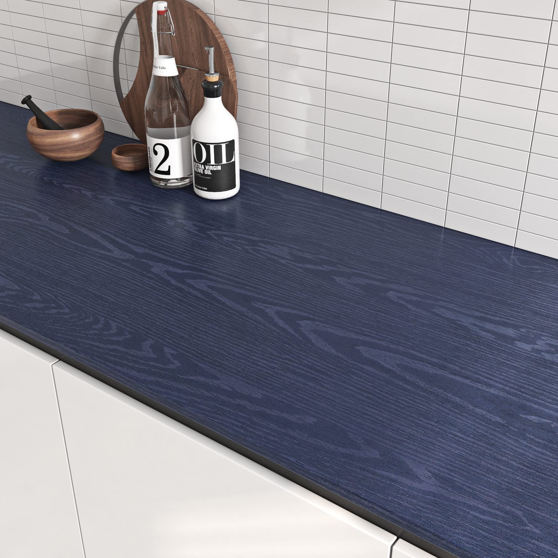 Livelynine Dark Blue Wood Wallpaper Peel and Stick Countertops Waterproof Navy Contact Paper for Cabinets Desk Walls Dresser Cover Top Kitchen Cabinet Wallpaper Matte Wood Grain Vinyl Wrap 15.8x78.8