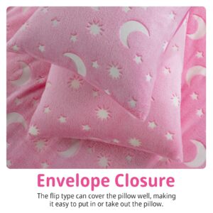 HOMBYS Glow in The Dark Duvet Cover Set for Kids Twin Size, 3 Pieces Pink Soft Plush Velvet Bedding Comforter Cover with Glowing Stars for Girls Bedroom (1 Duvet Cover, 2 Matching Pillow Cases)