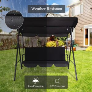 Funny Sunny Outdoor Patio Swing Chair with Canopy,3 Seater Porch Swing Chair with Adjustable Canopy and Removable Cushion for Patio Garden Poolside Balcony Backyard, Black