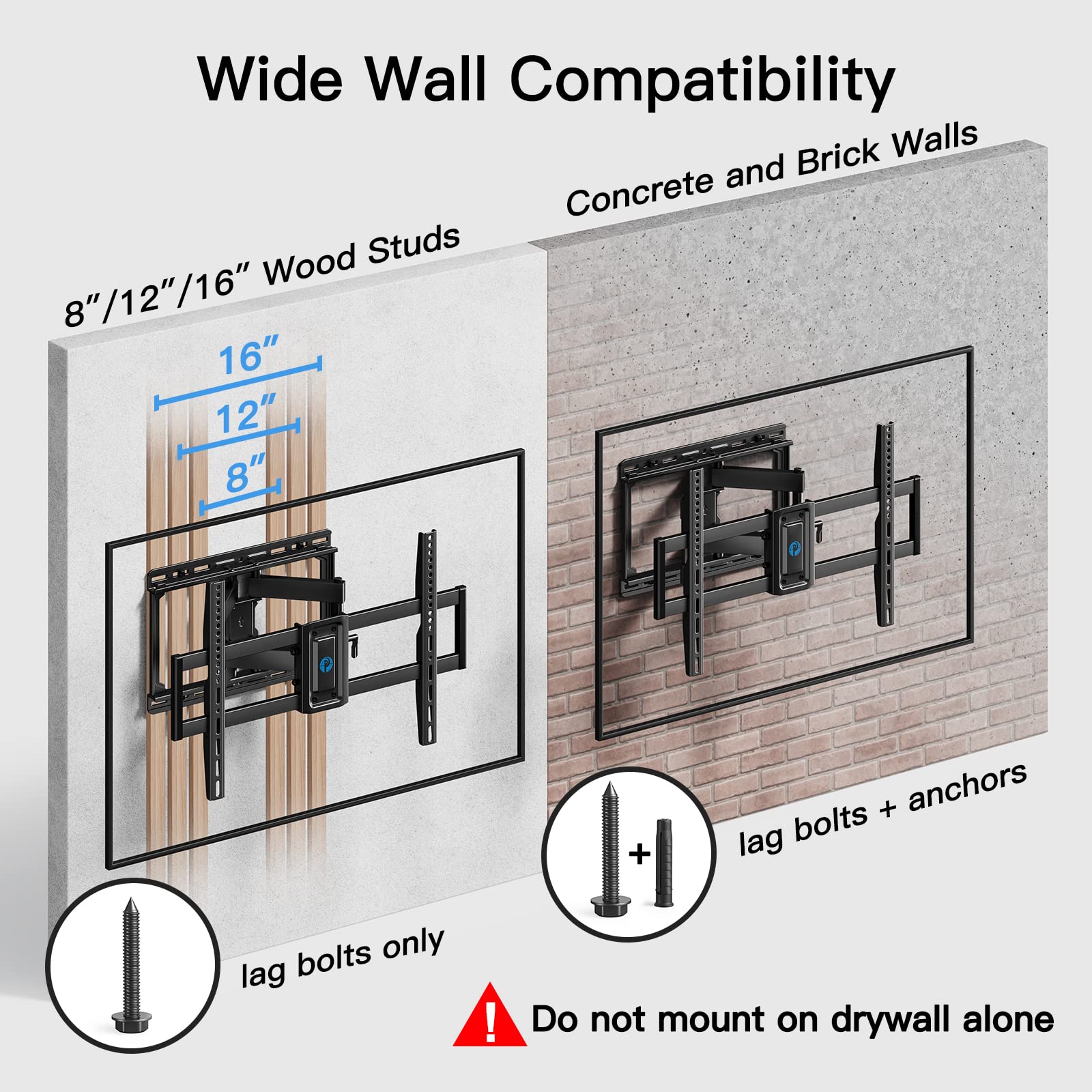 Pipishell Full Motion TV Wall Mount for 37-75 inch Flat/Curved TVs up to 100lbs, Wall Mount TV Bracket Swivel and Tilt, TV Mount Fits 8/12/16" Wood Studs, Max VESA 600x400mm, PILF3