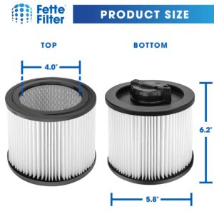 Fette Filter - DXVC4002 High Efficiency Cartridge Filter Replacement Compatible with Compatible with DeWalt DXV04T, DXV05P, DXV05S, DXV08S, DXV06G 4 Gallon Wet/Dry Vacuum Cleaners - Pack of 2