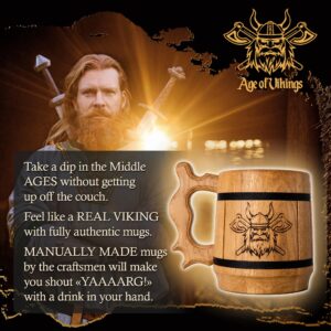 TESLYAR Beer Mug 20 OZ - Viking mug - Tankard Mug - Beer stein - Wooden beer mug - Handmade Gifts for Men | Fathers Day | Christmas | Birthday Gifts | Norse & Celtic Men Mugs - Light Viking