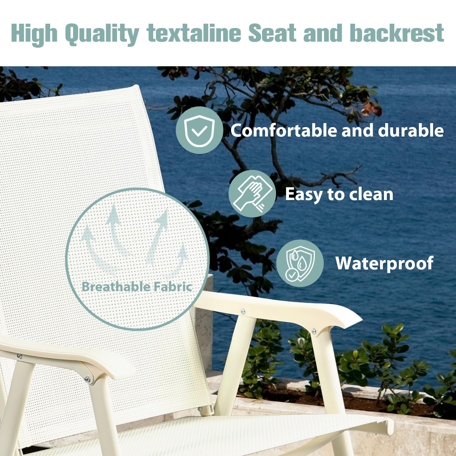 BPS Patio Folding Chairs 4-Pack Portable Dining Chairs Outdoor Textilene Sling Chairs for Camping, Beach, Garden, Pool, Backyard, Deck