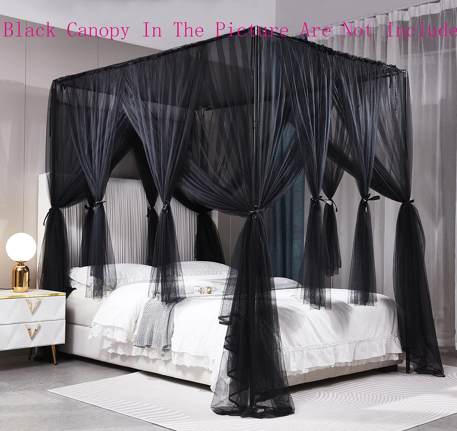 Mengersi Canopy Bed Frame Queen Size,Bed Canopy Frame Post Bed Poles,Canopy Bed Curtains Frame Bracket Fit for Metal Bed Wood Bed Bedroom Decor,Black