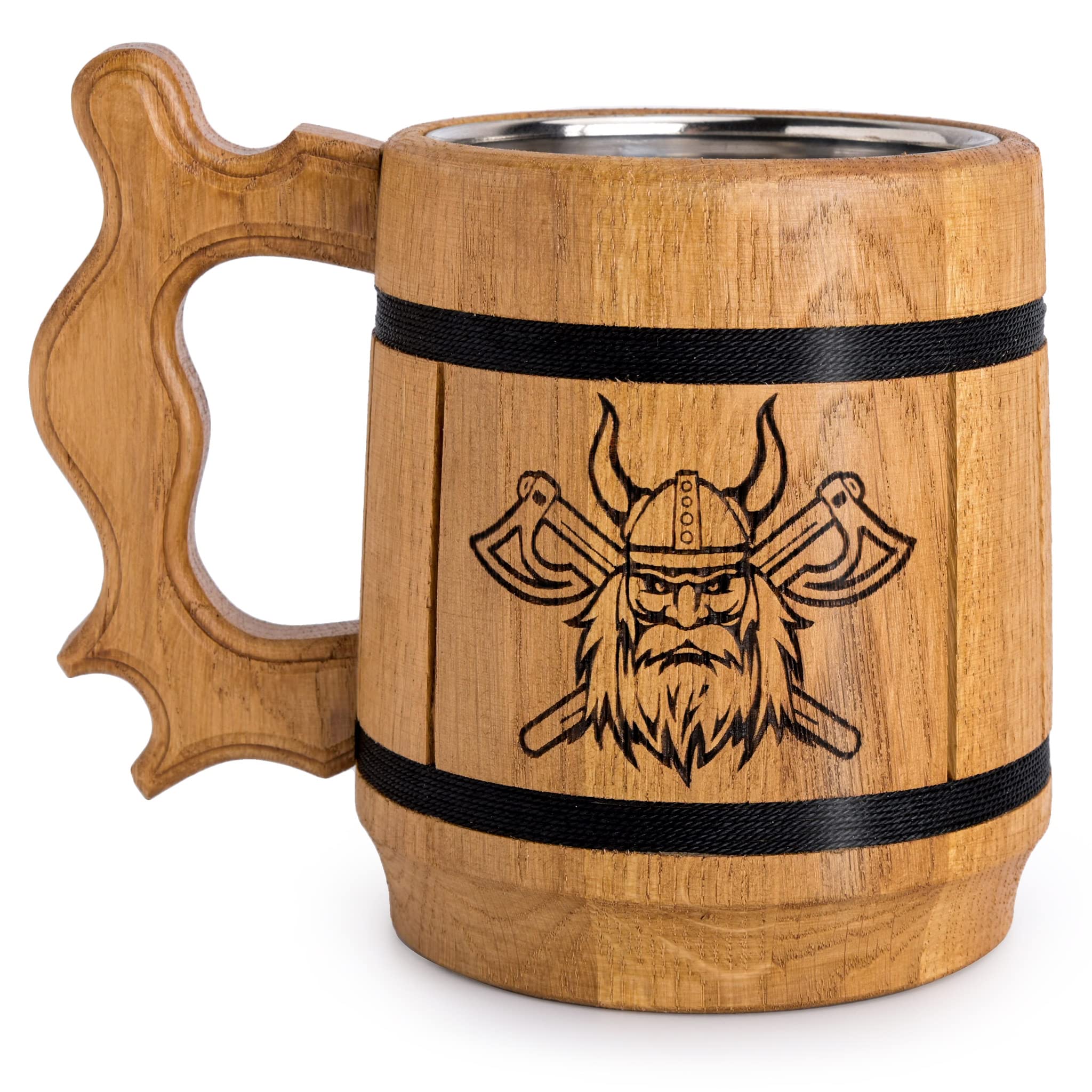 TESLYAR Beer Mug 20 OZ - Viking mug - Tankard Mug - Beer stein - Wooden beer mug - Handmade Gifts for Men | Fathers Day | Christmas | Birthday Gifts | Norse & Celtic Men Mugs - Light Viking