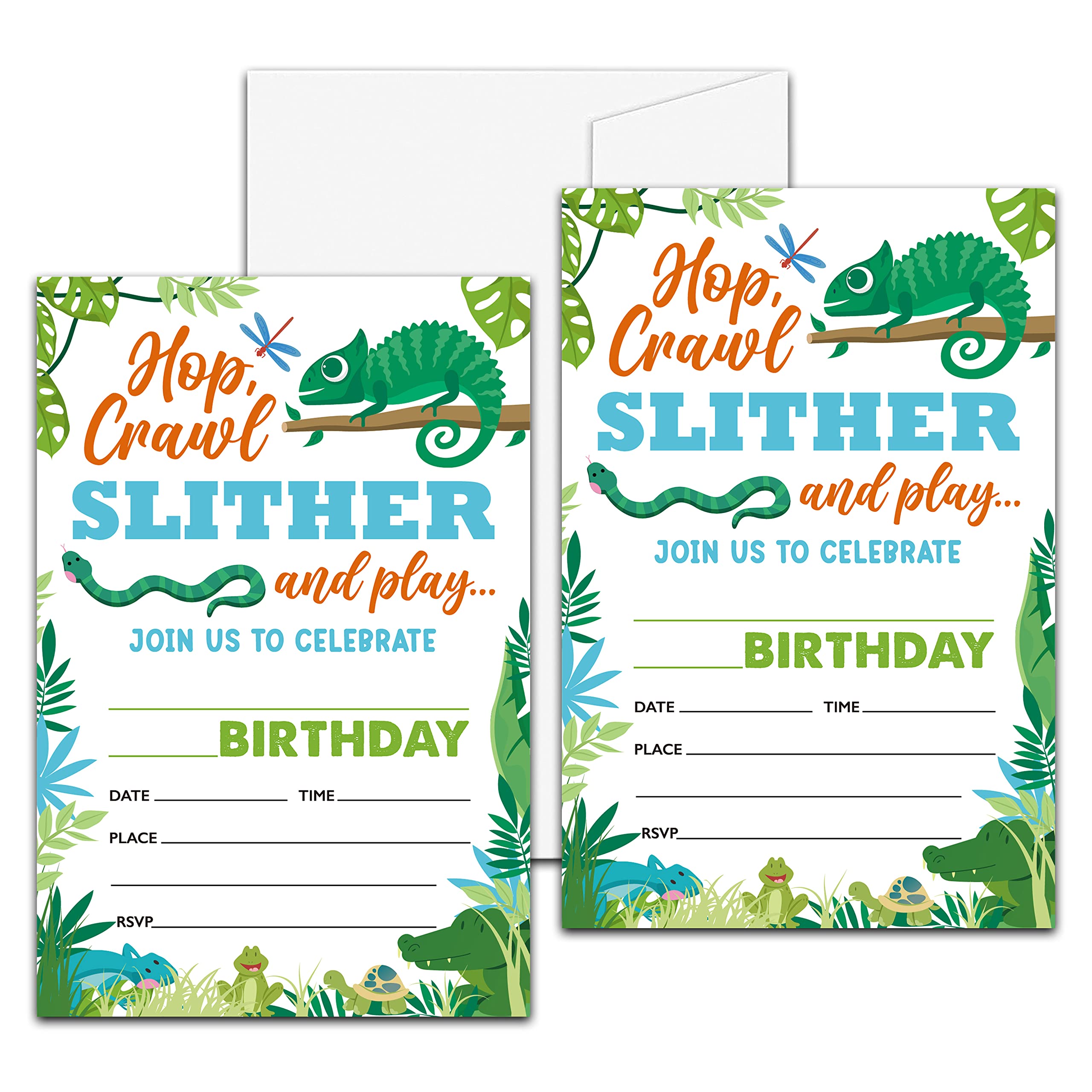 Reptile Amphibian Birthday Party Invitation, Lizard Themed Fill-In Invites for Men & Women, 20 Invitations With Envelopes (4" X 6"), Adults Snake Party Favors Decorations and Supplies -41