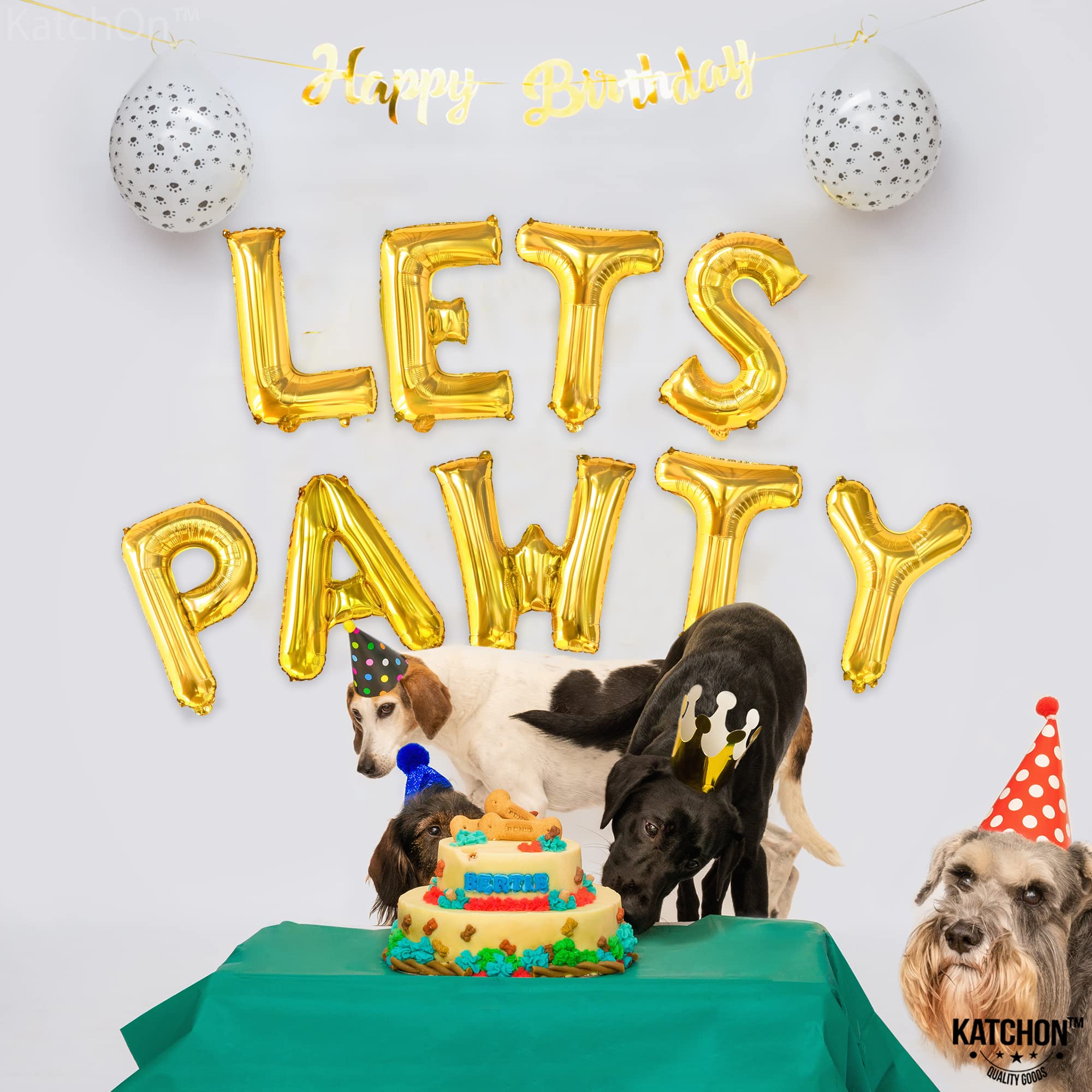 KatchOn, Lets Pawty Balloons Gold - 16 Inch | Lets Pawty Banner, Pawty Birthday Decorations | Dog Birthday Balloons, Lets Pawty Birthday Decorations | Dog Birthday Banner, Dog Birthday Party Supplies