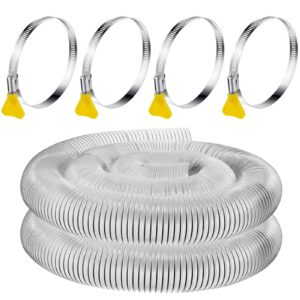 flexible pvc dust collection hose with stainless steel hose clamps clear vacuum hose dust collection fittings dust collector accessories for woodworking (4 inch, 10 ft)