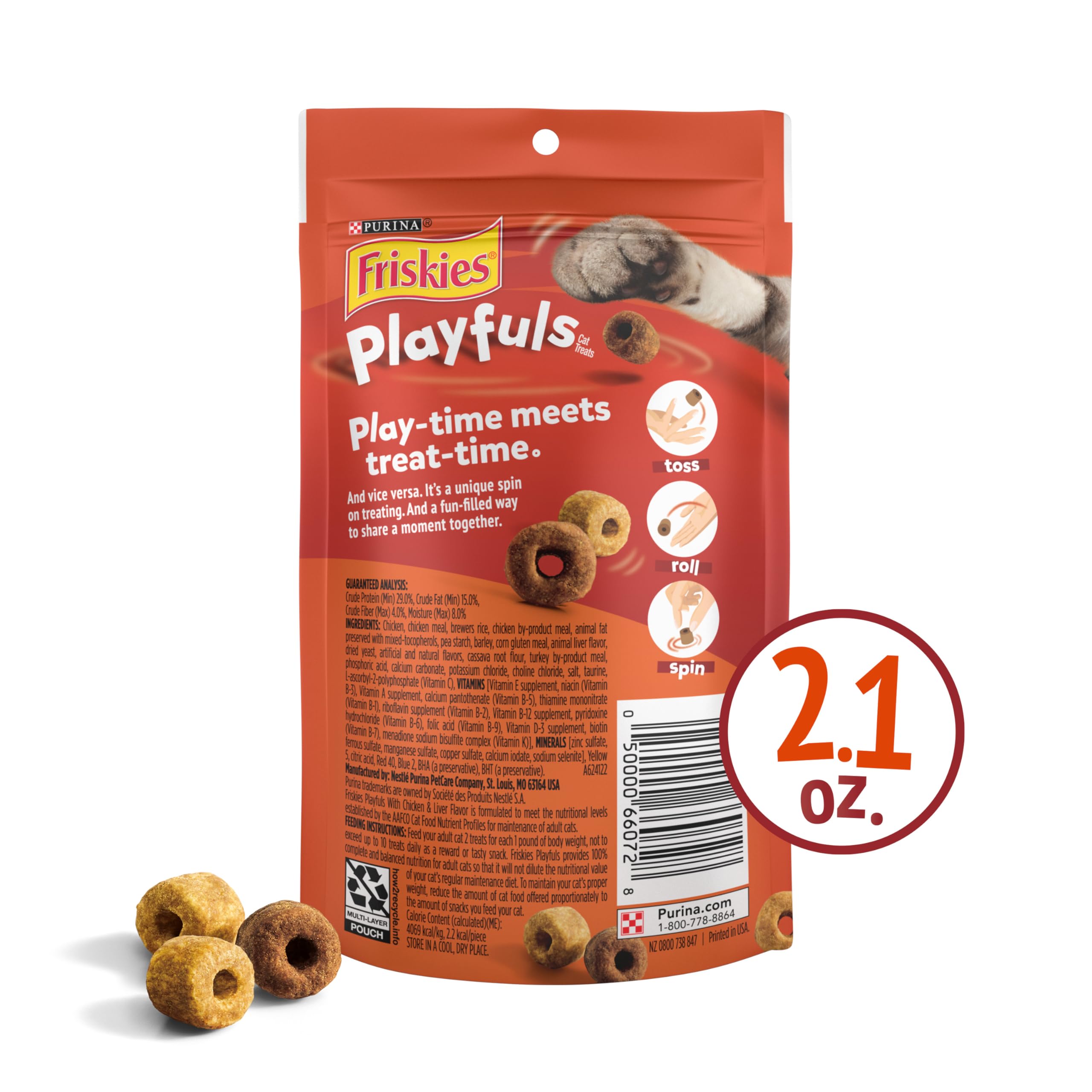 Purina Friskies Playfuls With Chicken and Liver Flavor Cat Treats - (Pack of 10) 2.1 oz. Pouches