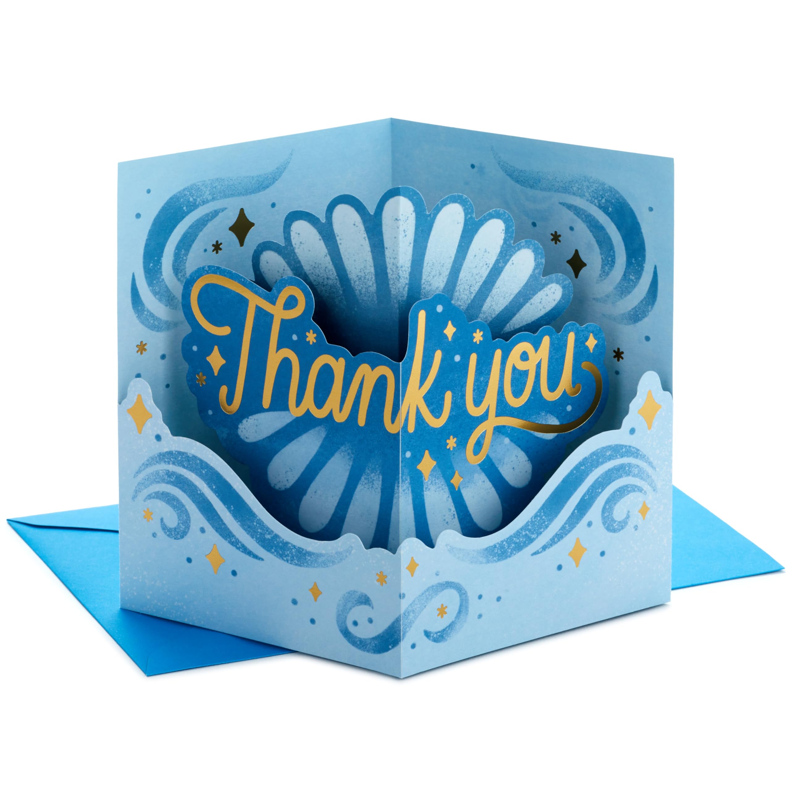 Hallmark Paper Wonder Pop Up Thank You Card (Blue and Gold) for Graduation, Nurses Day, Admin Professional Day, Teacher Appreciation and More