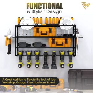 Power Tool Organizer Large - Wall Mount with 4-Layers,7 Drill Holders, Premium, Strong, Durable Tool Organizer Rack, Holds Up to 250lbs - Easy Installation, Storage for Screwdrivers,Pliers,Hammers