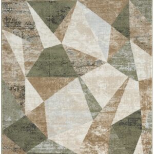 Abani Savoy Collection Area Rug - Green and Cream Geometric Design - 6'x9' - Easy to Clean - Durable for Kids and Pets - Non-Shedding - Medium Pile - Soft Feel - for Living Room, Bedroom, and Office