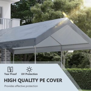 Outsunny 10' x 20' Party Tent and Carport, Height Adjustable Portable Garage, Outdoor Canopy Tent 8 Legs Without Sidewalls for Car, Truck, Boat, Motorcycle, Bike, Garden Tools, Gray