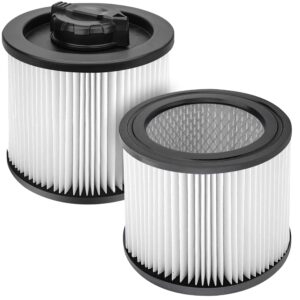 fette filter - dxvc4002 high efficiency cartridge filter replacement compatible with compatible with dewalt dxv04t, dxv05p, dxv05s, dxv08s, dxv06g 4 gallon wet/dry vacuum cleaners - pack of 2