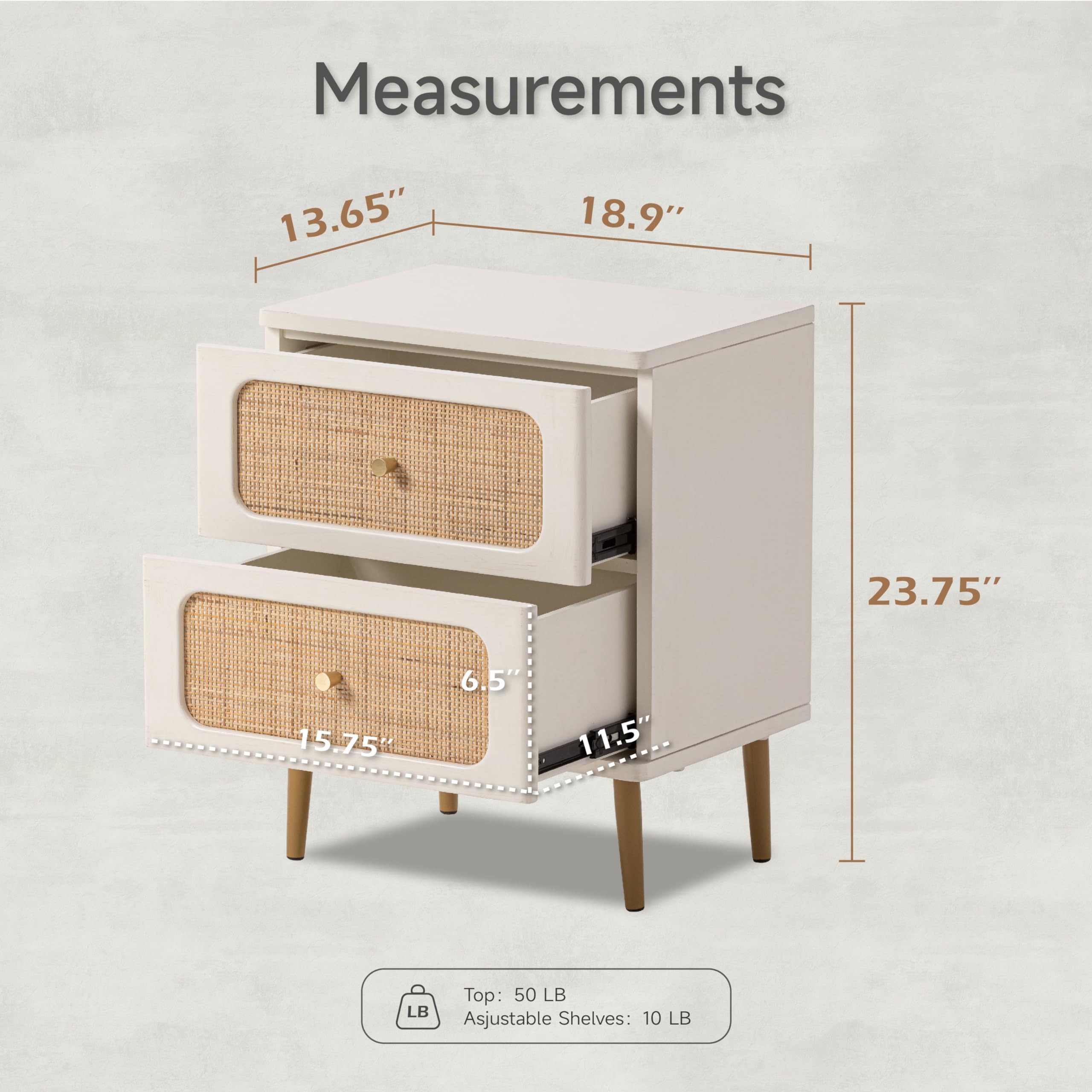 LONYKE Wicker Rattan Nightstand Set of 2, 2-Drawer End Table White Finish Side Table for Small Spaces, Modern Farmhouse Wooden Bedside Table, Boho Mid-Century Coastal Storage Cabinet