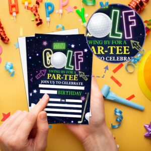 Golf Birthday Party Invitation, Mini Golf Themed Fill-In Invites, 20 Invitations With Envelopes for Friends (4" X 6"), Neon Glow Party Favors Decorations and Supplies -47