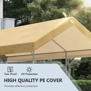 Outsunny 10' x 20' Party Tent and Carport, Height Adjustable Portable Garage, Outdoor Canopy Tent 8 Legs Without Sidewalls for Car, Truck, Boat, Motorcycle, Bike, Garden Tools, Beige