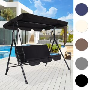 funny sunny outdoor patio swing chair with canopy,3 seater porch swing chair with adjustable canopy and removable cushion for patio garden poolside balcony backyard, black