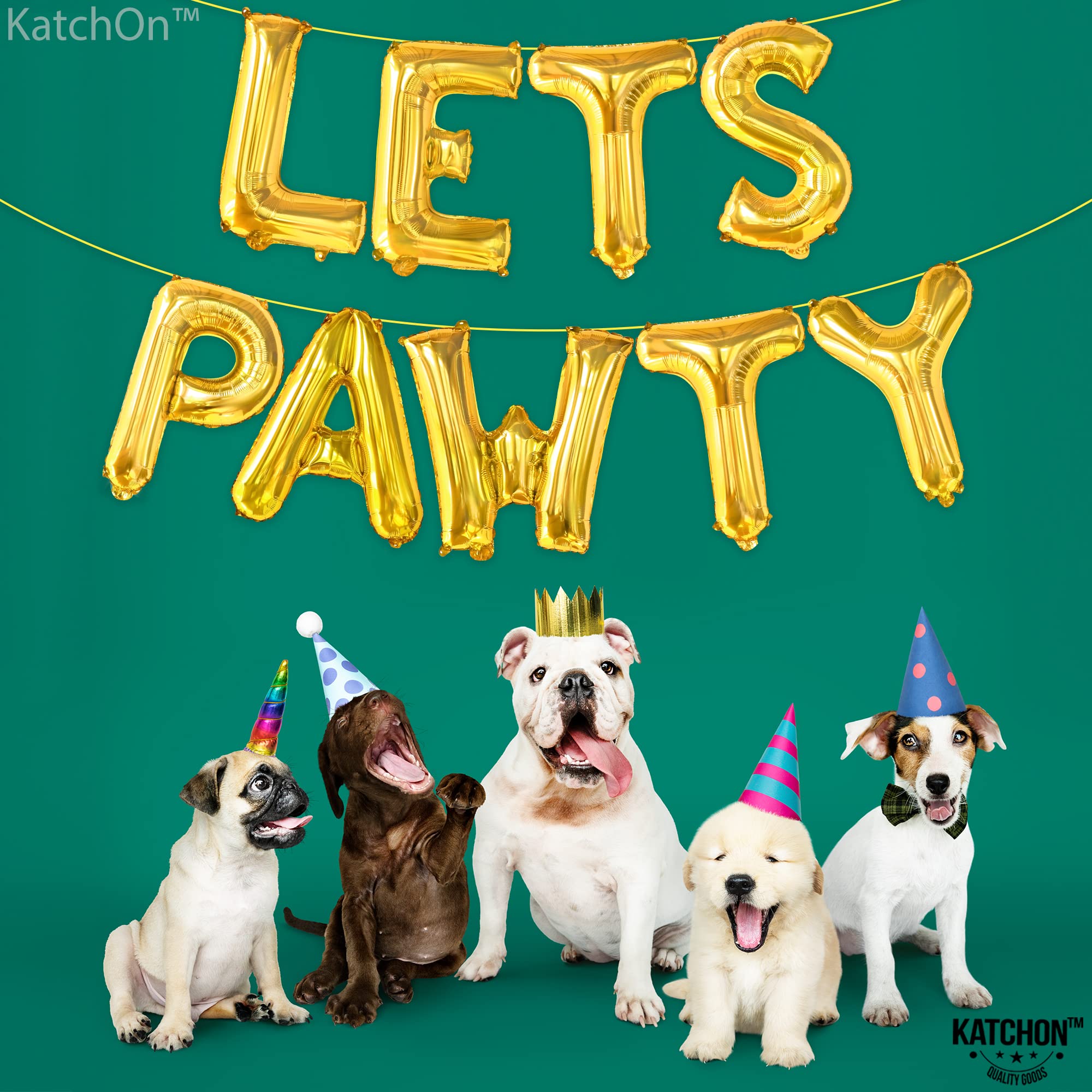 KatchOn, Lets Pawty Balloons Gold - 16 Inch | Lets Pawty Banner, Pawty Birthday Decorations | Dog Birthday Balloons, Lets Pawty Birthday Decorations | Dog Birthday Banner, Dog Birthday Party Supplies