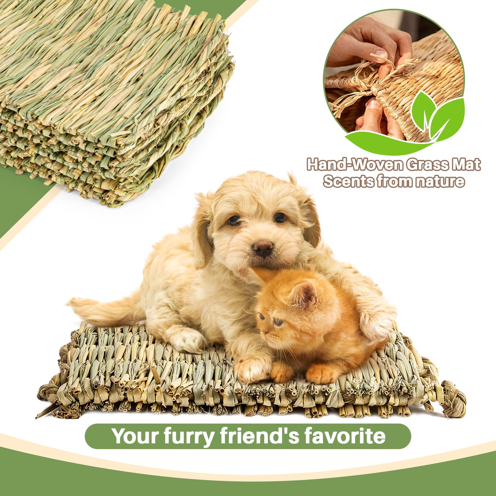 Sukh 2 PCS Rabbit Grass Mats - Natural Hay Woven Bunny Rabbit Bad Cage Mats Pet Bedding Cooling Sleeping Nesting & Toys for Hamster Bunny Chinchilla Guinea Pig Mouse Bird and Other Small Animal