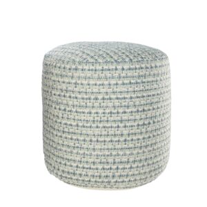 CC Home Furnishings 20" Blue and Green Interwoven Coastal Round Outdoor Patio Pouf Ottoman