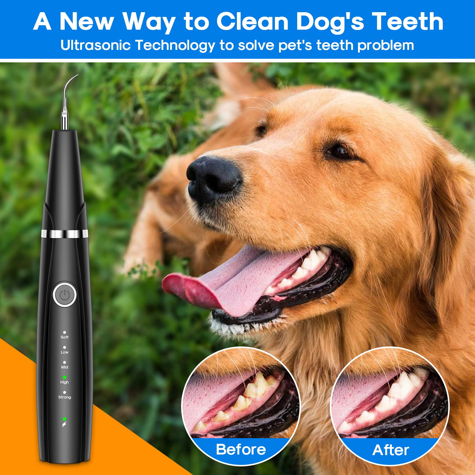 Ultrasonic Dog Teeth Cleaning Kit for Pet Teeth Cleaning, Dog Plaque Remover for Teeth, 5 Modes Dog Tartar Remover for Teeth Care to Remove Stains Calculus, 10 in 1 Pet Cleaner Toothbrush (Black)