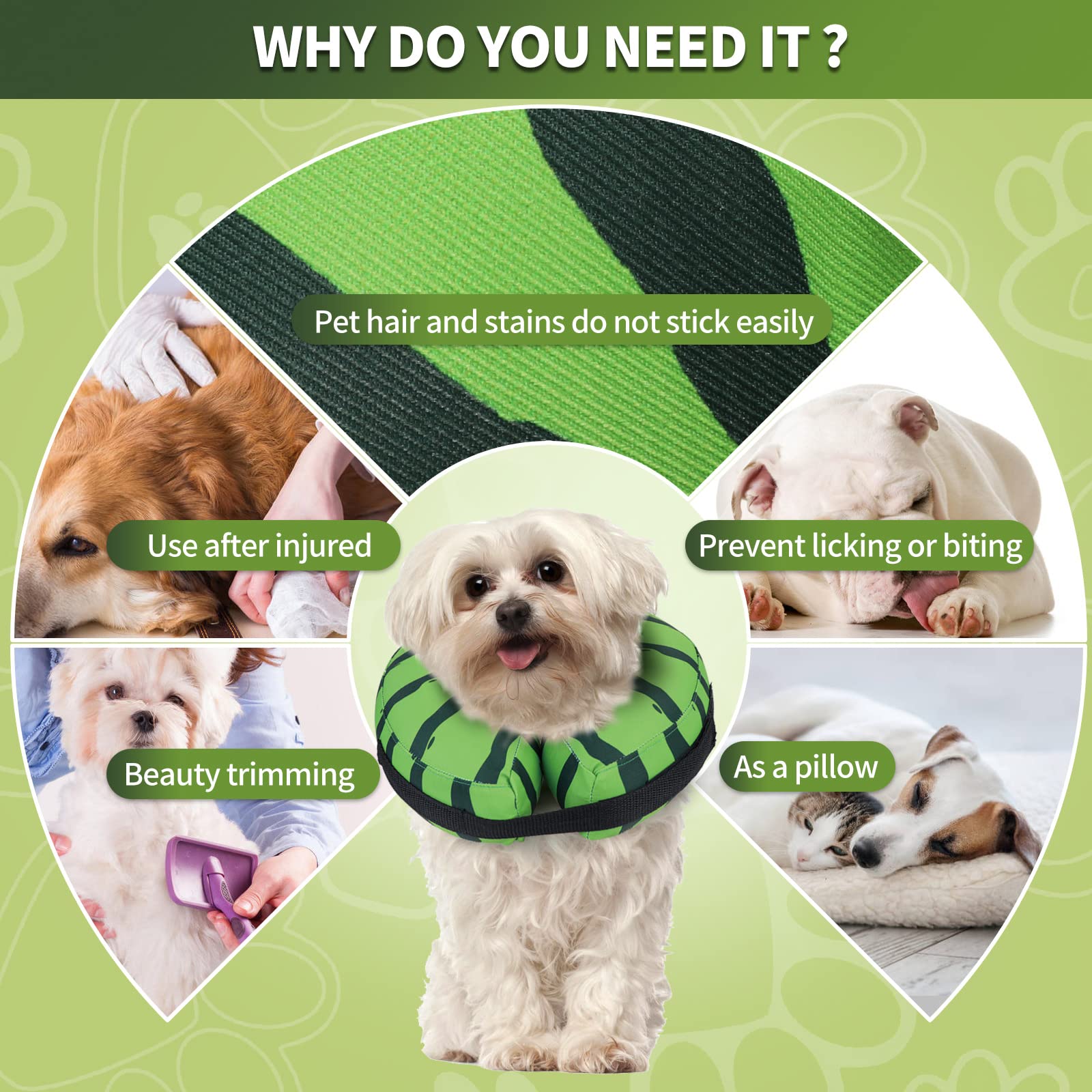 Protective Inflatable Recovery Cone Collar for Small Medium Large Dog, Soft E-Collar Dog Watermelon Donut Cone Alternative After Surgery for Dogs Cats