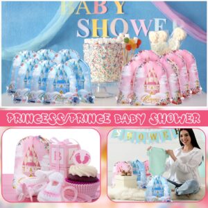 Riakrum 24 Pcs Prince Princess Party Favor Bags Pink Blue Drawstring Princess Goodie Bags Floral Castle Prince Princess Gift Bags Candy Bags for Birthday Baby Shower Decoration Supplies 11.8 x 9.8''