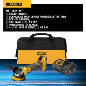 DEWALT 20V MAX Angle Grinder Tool, Cordless, 4-1/2 inch, POWERSTACK Battery and Charger Included (DCG413H1)