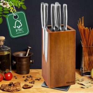 fimaten universal magnetic knife block without knives-360° rotatable magnetic knife holder made of fine acacia wood, extra large magnet knife storage for knives and utensils for a quality kitchen life