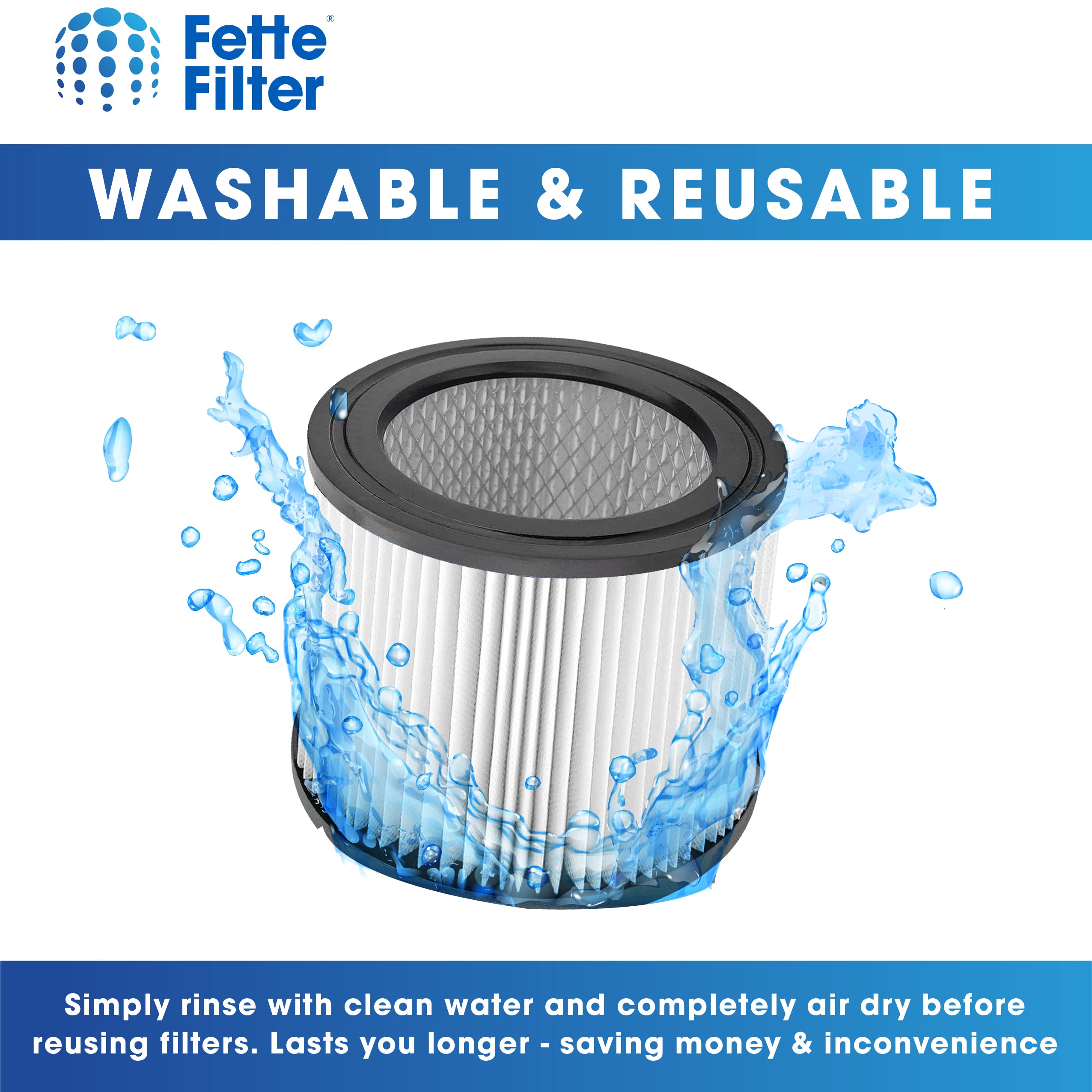 Fette Filter - DXVC4002 High Efficiency Cartridge Filter Replacement Compatible with Compatible with DeWalt DXV04T, DXV05P, DXV05S, DXV08S, DXV06G 4 Gallon Wet/Dry Vacuum Cleaners - Pack of 2