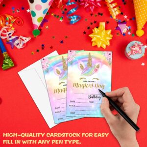 Unicorn Birthday Party Invitation, Magical Unicorn Themed Fill-In Invites for Friends, 20 Invitations With Envelopes (4" X 6"), Rainbow Party Favors Decorations and Supplies -29