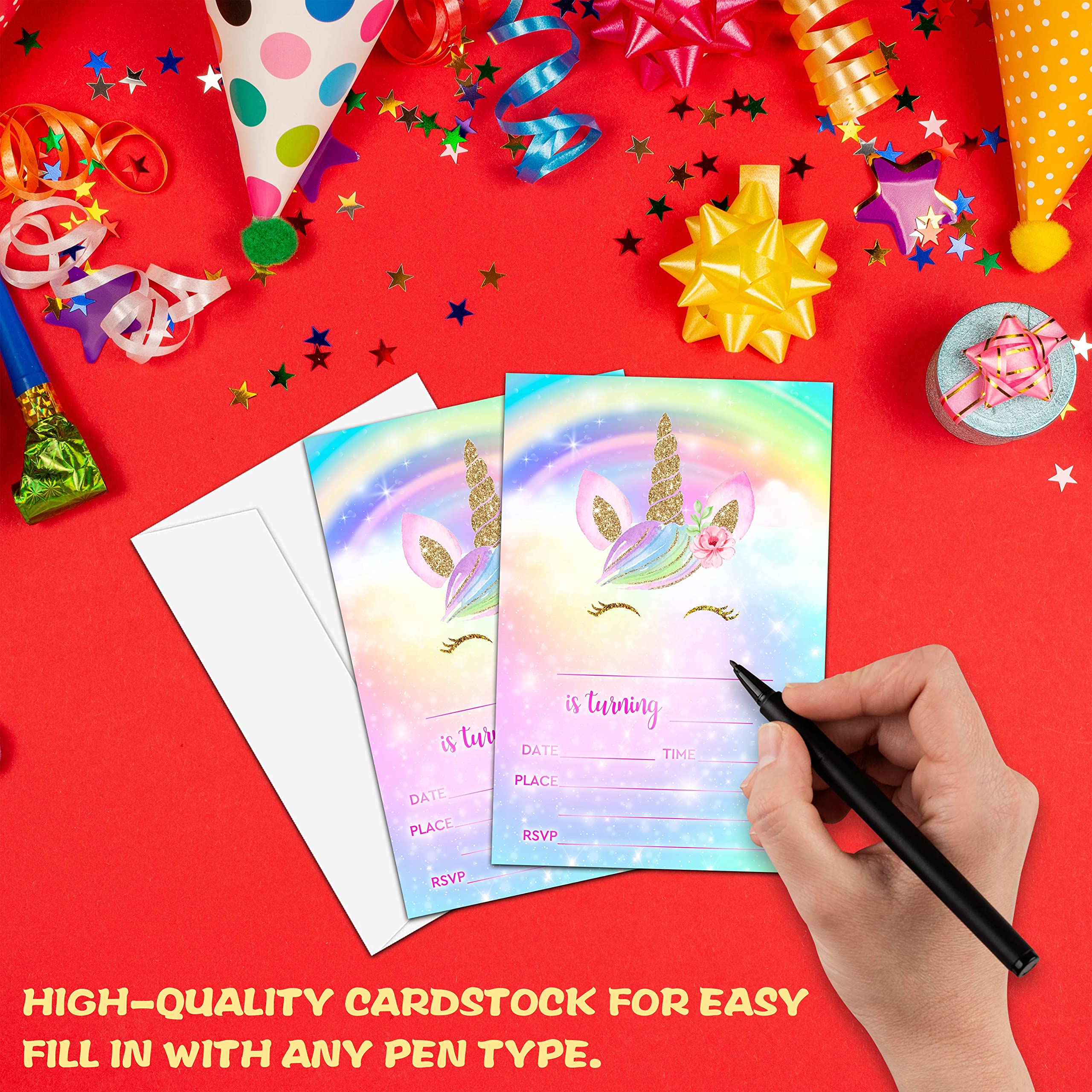 Unicorn Birthday Party Invitation, Magical Unicorn Themed Fill-In Invites for Men & Women, 20 Invitations With Envelopes (4" X 6"), Adults Rainbow Party Favors Decorations and Supplies -30